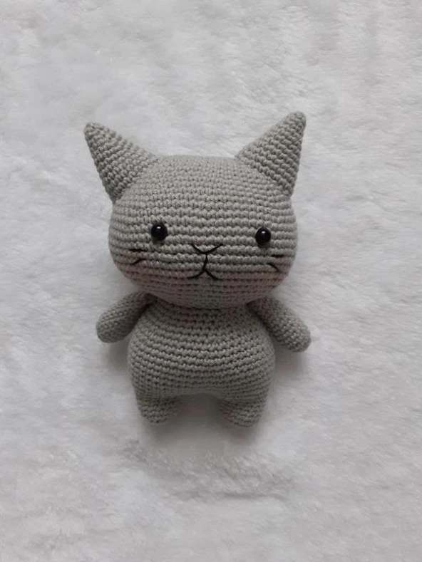 Gri Miniş Pisi Uyku Arkadaşı Amigurumi Organik Oyuncak ürün görseli 1