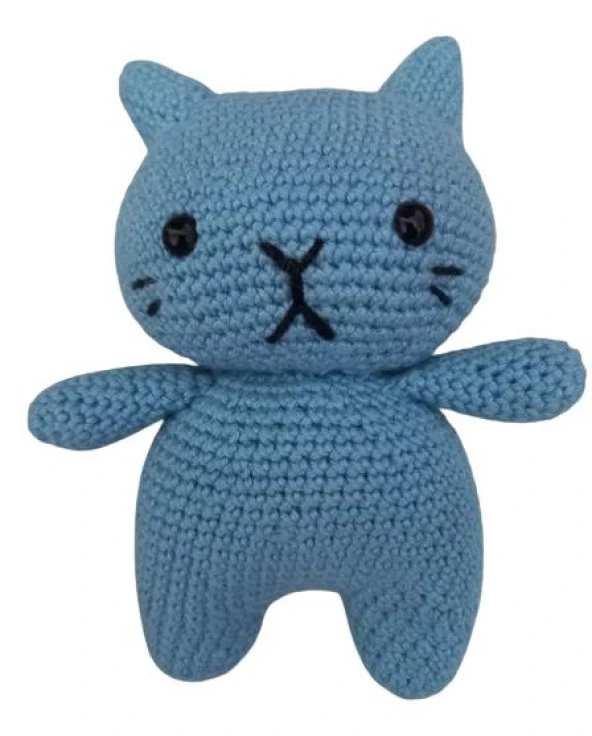 Mavi Miniş Pisi Uyku Arkadaşı Amigurumi Organik Oyuncak ürün görseli 1