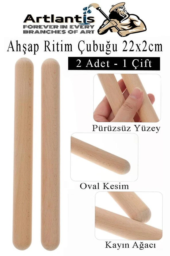 Ahşap Ritim Çubuğu 2 Adet 1 Çift Okul Öncesi Eğitici Anaokulu Ritim Tokmağı Çubukları Çocuk Etkinlik Perkusyon Müzik Aleti ürün görseli 1