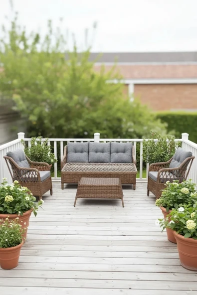 adımshops Metal Gövdeli  3+1+1+2puf+masa Rattan Bahçe Balkon Mobilyası, 7 Kişilik Bahçe Takımı ürün görseli 1