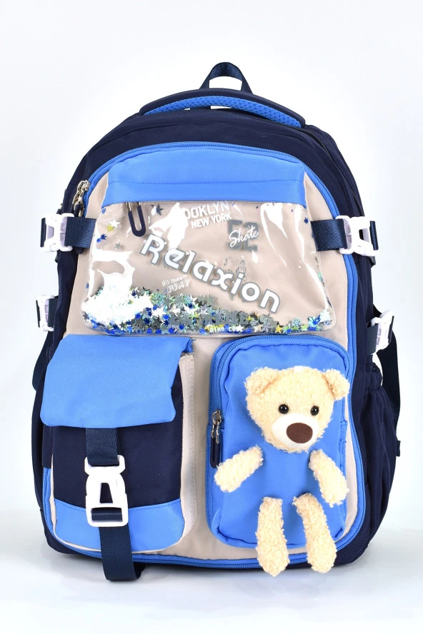 Elatae Ortopedik Lüks Kumaş Unisex Çok Gözlü Çocuk İlkokul Çantası Lacivert 1461 ürün görseli 1