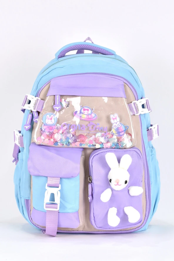 Elatae Ortopedik Lüks Kumaş Unisex Çok Gözlü Çocuk İlkokul Çantası Turkuaz 1461 ürün görseli 1