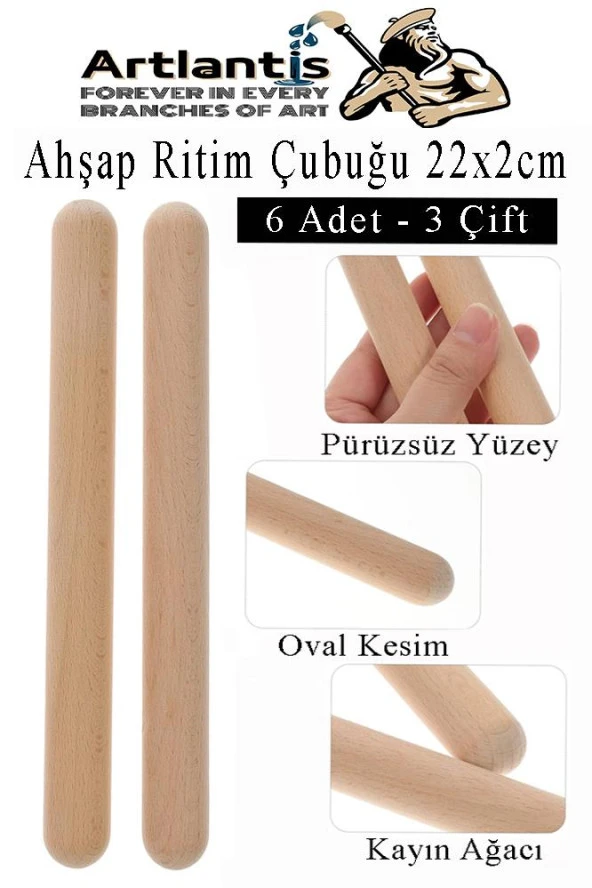 Ahşap Ritim Çubuğu 6 Adet 3 Çift Okul Öncesi Eğitici Anaokulu Ritim Tokmağı Çubukları Çocuk Etkinlik Perkusyon Müzik Aleti ürün görseli 1
