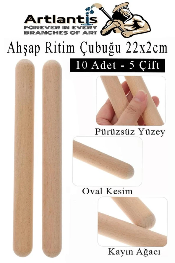 Ahşap Ritim Çubuğu 10 Adet 5 Çift Okul Öncesi Eğitici Anaokulu Ritim Tokmağı Çubukları Çocuk Etkinlik Perkusyon Müzik Aleti ürün görseli 1