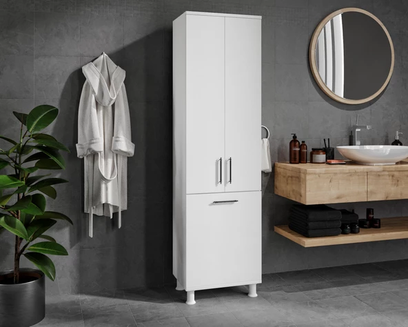 MERLİN MOBİLYA Sezar 3 Kapaklı 3 Bölmeli Kirli Sepetli Banyo Dolabı ürün görseli 1
