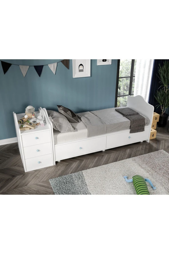 MERLİN MOBİLYA Merlin Mobilya Angel Büyüyebilen Mavi Kulplu Bebek Odası Takımı - Resim 5