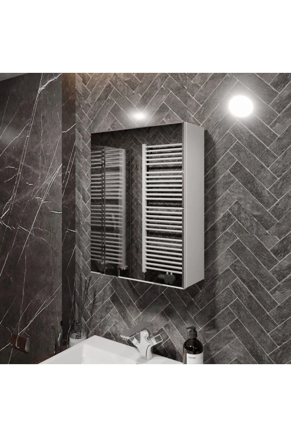 MERLİN MOBİLYA Taye Tam Aynalı Banyo Dolabı Beyaz ürün görseli 1