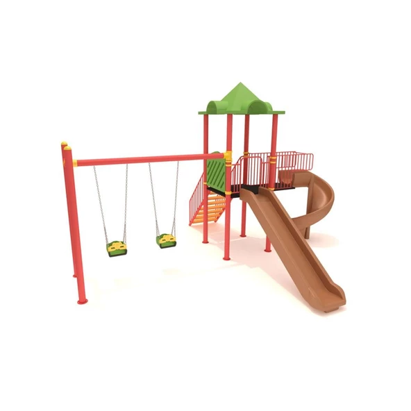 Çocuk Oyun Parkı Bir Kuleli, İki Kaydıraklı 5.5x4.5m ürün görseli 1