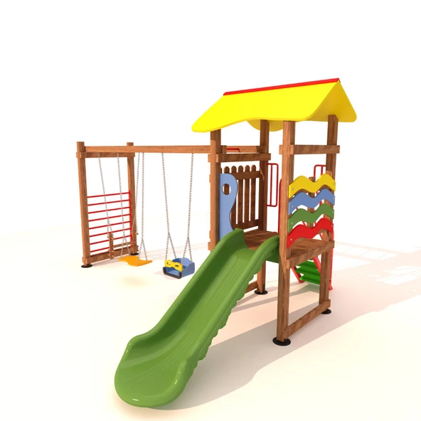 Ahşap Çocuk Oyun Parkı SG04, Üç Salıncaklı Model ürün görseli 1
