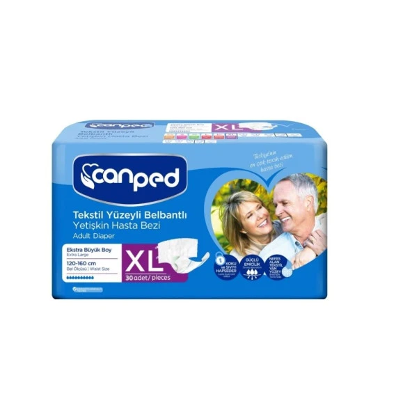 Canped Belbantlı Tekstil Yüzeyli Ekstra Büyük Boy (XL) 30'lu Hasta Bezi ürün görseli 1