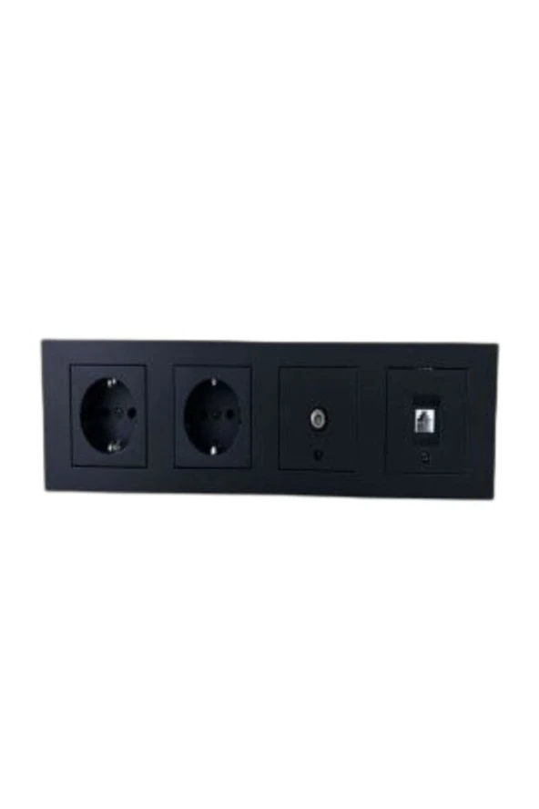 Mb Grup Ovivo Siyah 4 Lü Set 2 Adet Topraklı Priz+1 Adet Tv-uydu+1 Adet Numeris+1 Adet 4 Lü Çerçeve ürün görseli 1