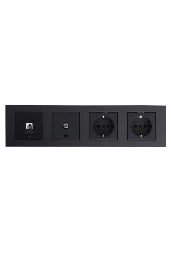 Ovivo Grano Siyah Topraklı Priz +topraklı Priz+tv (uydu)prizi+nümeris+4 Lü Çerçeve 4 Lü Set ürün görseli 1