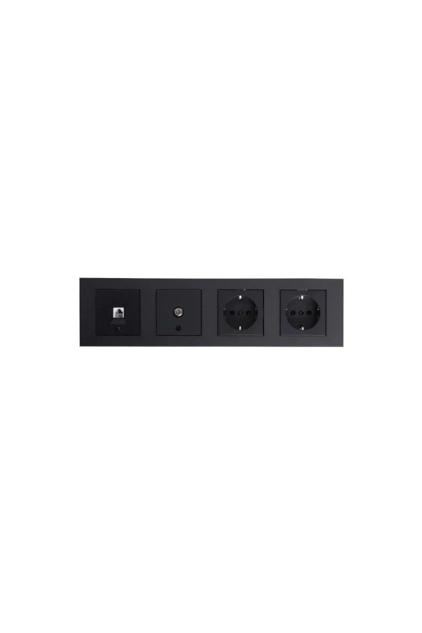 Grano Siyah Topraklı Priz +topraklı Priz+tv (uydu)prizi+nümeris+4 Lü Çerçeve 4 Lü Set ürün görseli 1