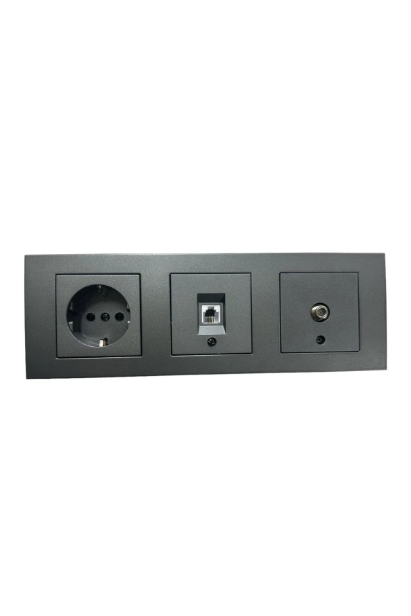 OVİVO GRANO FÜME ÜÇLÜ SET TOPRAKLI PRİZ+NÜMERİS+TV PRİZİ+ÜÇLÜ ÇERÇEVE ürün görseli 1