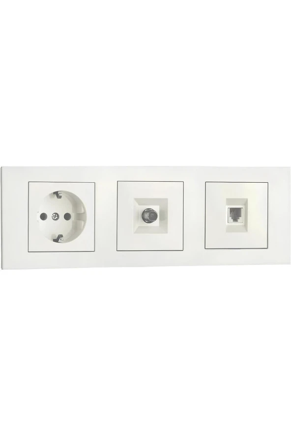 OVİVO GRANO BEYAZ ÜÇLÜ SET TOPRAKLI PRİZ+TV PRİZİ+NÜMERİS+ÜÇLÜ ÇERÇEVE ürün görseli 1