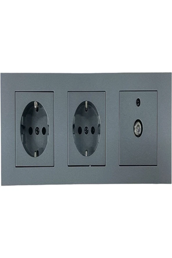 OVİVO GRANO FÜME  TOPRAKLI PRİZ+ TOPRAKLI PRİZ+TV PRİZİ+ÜÇLÜ ÇERÇEVE SET ÜÇLÜ SET ürün görseli 1