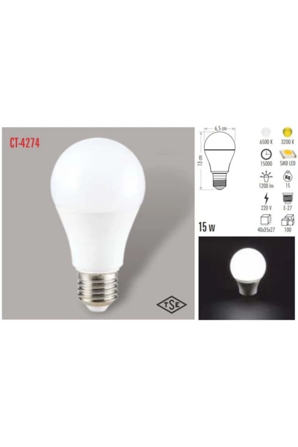Beyaz Işık 15 Watt Led Ampul (e27) - Resim 2