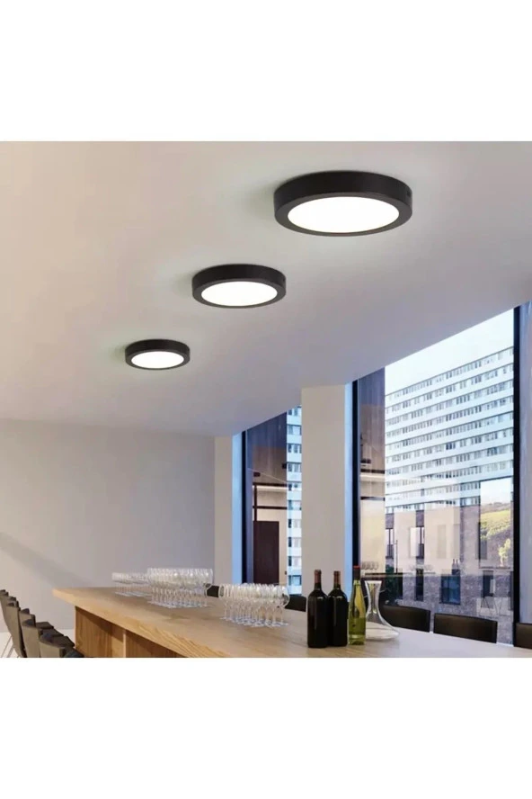 Led Tavan Ofis Lambası 24 W Yuvarlak Armatür Sıva Üstü Siyah Kasa Beyaz Işık Avize 6500K 220V ürün görseli 1