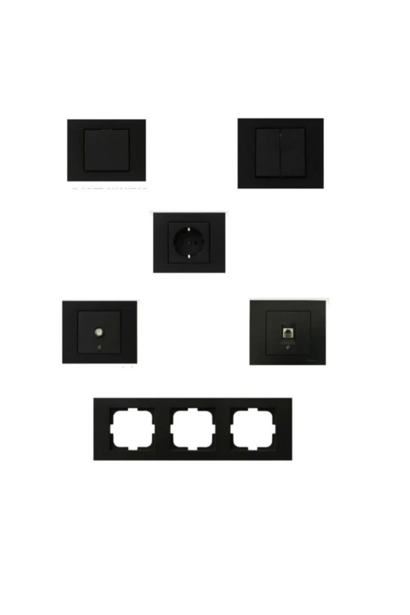 Grano Siyah Set (10 Anahtar+3 Komütatör+20 T.priz+tv+telefon+1 Üçlü+3 İkili+15 Tekli Çerçeve) ürün görseli 1