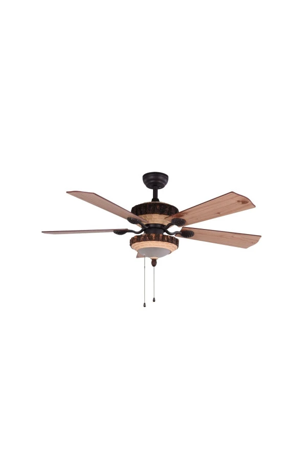 Breeze - Kemer Kahverengi - 132 Cm. Aydınlatmalı Ve Ahşap Desenli Aydınlatmalı Tavan Vantilatörü ürün görseli 1