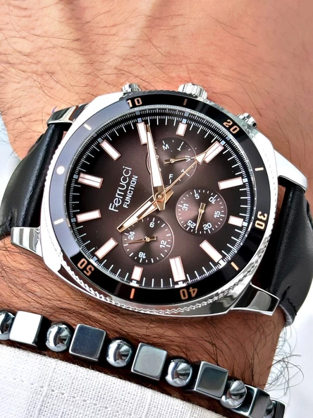 Ferrucci Function FCF.03357FK.01 Deri Kordon Erkek Kol Saati - Resim 5