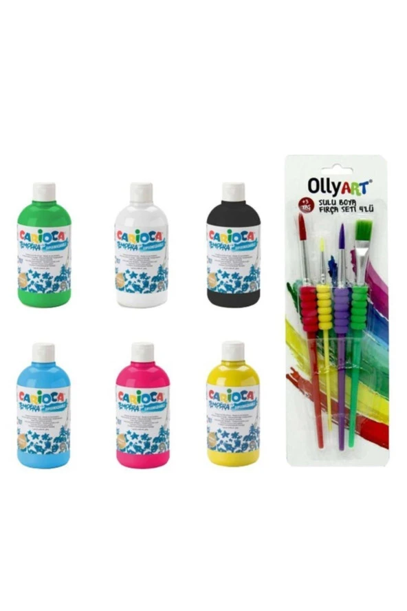 Tempera Süper Yıkanabilir Guaj - Sulu Boya Seti 6 Renk X 250 ml. + 4'lü Fırça Seti ürün görseli 1