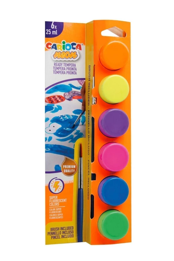 CARİOCA FOSFORLU TEMPERA SULUBOYA SÜPER YIKANABİLİR FIRÇALI 6*25 ML 6 RENK KARIŞIK ürün görseli 1