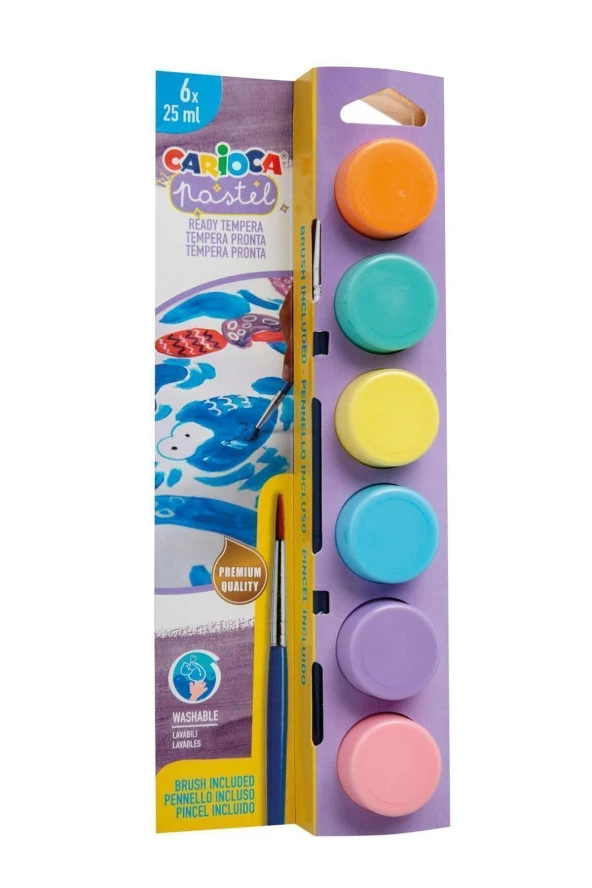 CARİOCA PASTEL TEMPERA SULUBOYA SÜPER YIKANABİLİR FIRÇALI 6*25 ML 6 RENK KARIŞIK ürün görseli 1