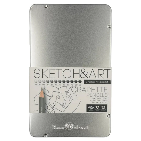 Bruno Visconti Sketch & Art Dereceli Kalem Seti 12'li Metal Kutu General Set (2H-9B) ürün görseli 1