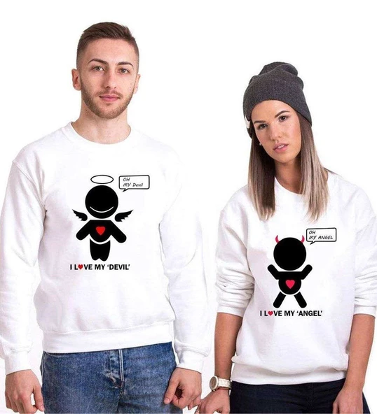 Tshirthane My Devil My Angel Sevgili Kombinleri Sweatshirt Kombini ürün görseli 1