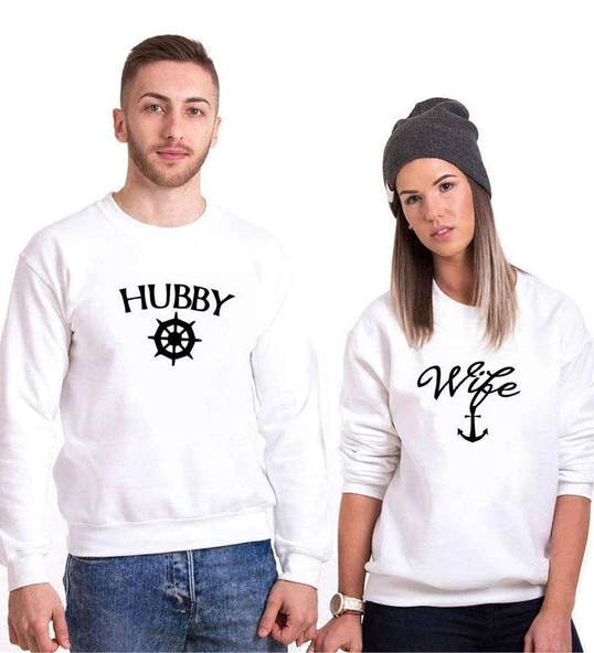 Tshirthane Hubby Wife 2 Sevgili Kombinleri Sweatshirt Kombini ürün görseli 1