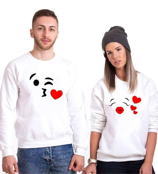 Tshirthane Öpücük  Sevgili Kombinleri Sweatshirt Kombini ürün görseli 1