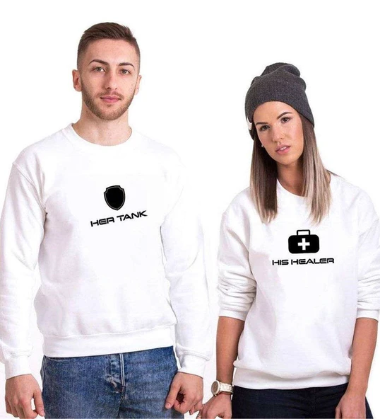 Tshirthane Her Tank His Healer Sevgili Kombinleri Sweatshirt Kombini ürün görseli 1