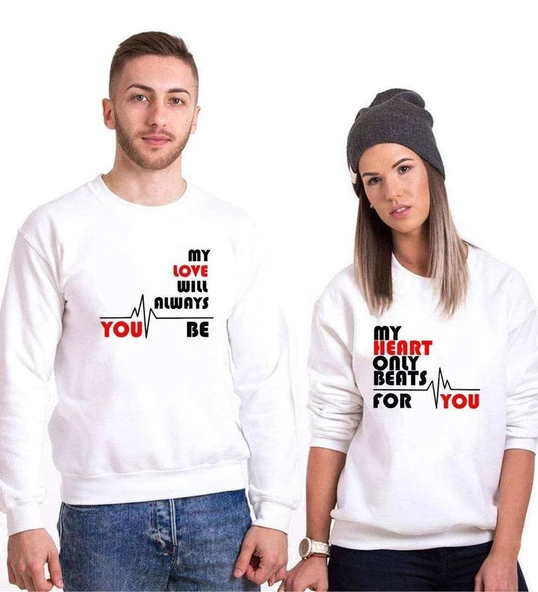 Tshirthane My Heart Only Beats For You  Sevgili Kombinleri Sweatshirt Kombini ürün görseli 1