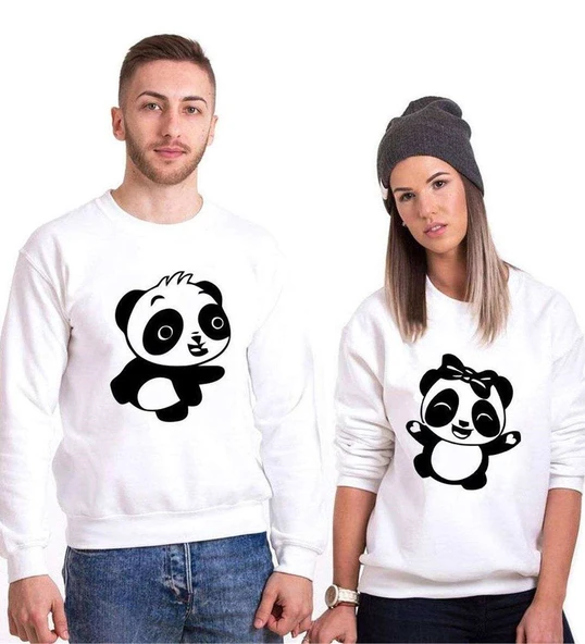 Tshirthane Panda Dans Sevgili Kombinleri Sweatshirt Kombini ürün görseli 1