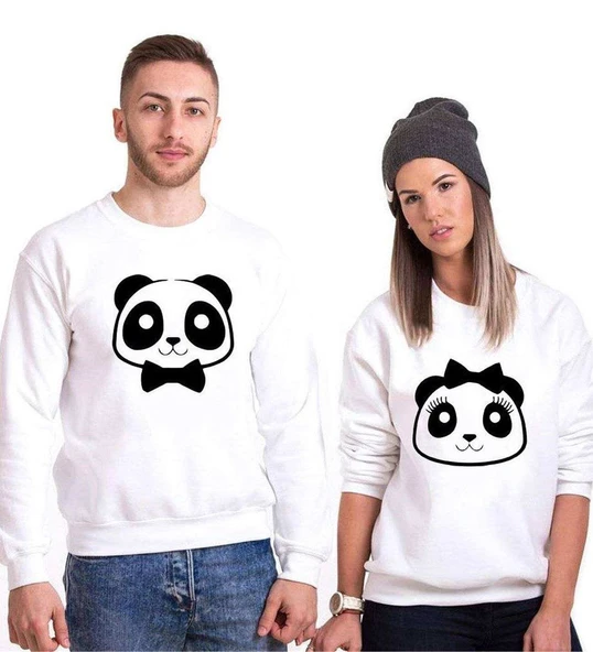 Tshirthane Panda Kurdele Papyon Sevgili Kombinleri Sweatshirt Kombini ürün görseli 1