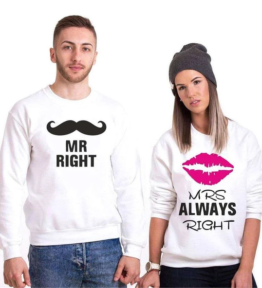 Tshirthane Mr..Right Mrs.. Always Right  Sevgili Kombinleri Sweatshirt Kombini ürün görseli 1