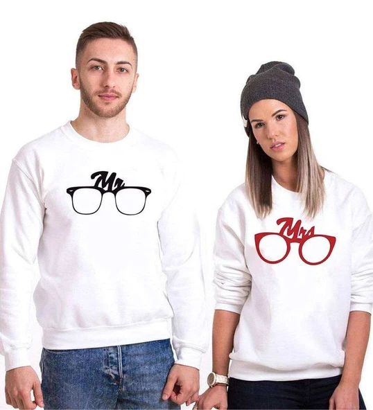 Tshirthane Mr.Mrs. Glasses Sevgili Kombinleri Sweatshirt Kombini ürün görseli 1
