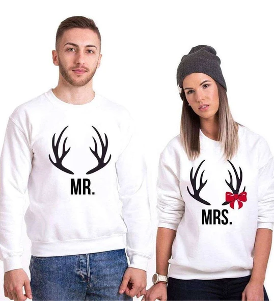Tshirthane Mr.Mrs. Geyik Sevgili Kombinleri Sweatshirt Kombini ürün görseli 1
