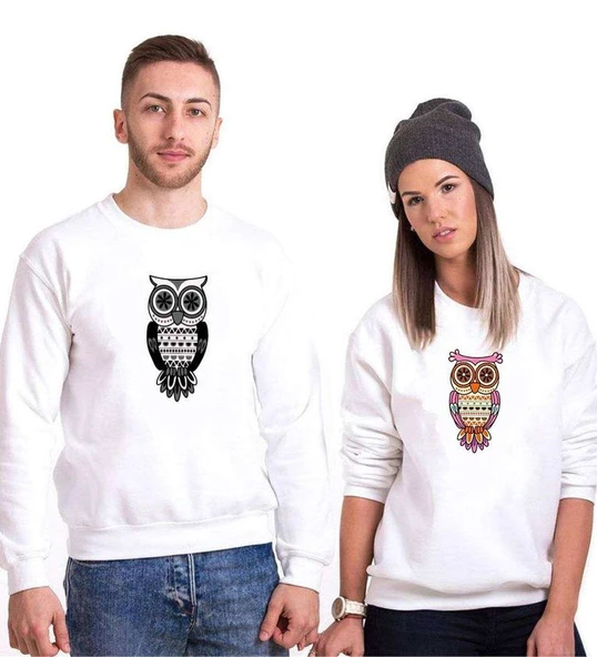 Tshirthane Owl Baykuş  Sevgili Kombinleri Sweatshirt Kombini ürün görseli 1