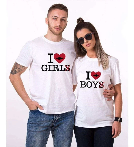 Tshirthane I Love Boy Girl  Sevgili Kombinleri Tshirt Kombini ürün görseli 1