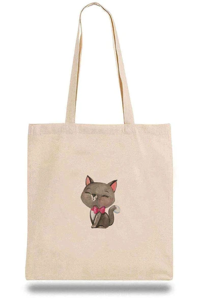 Bez Çanta Gri Kedi Illüstrasyon Siyam Kedisi Kitten Puppy ürün görseli 1