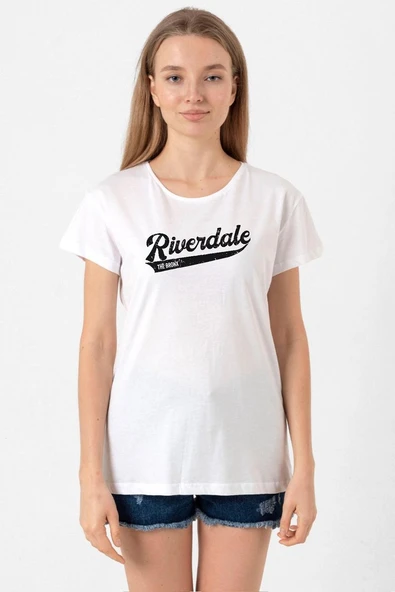 Riverdale Bronx New York City Beyaz Kadın Bisikletyaka Tshirt ürün görseli 1