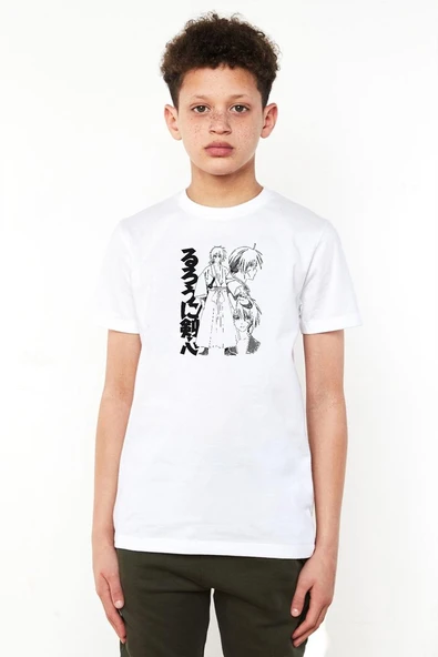 Rurouni Kenshin Black White Art Beyaz Çocuk Bisikletyaka Tshirt ürün görseli 1