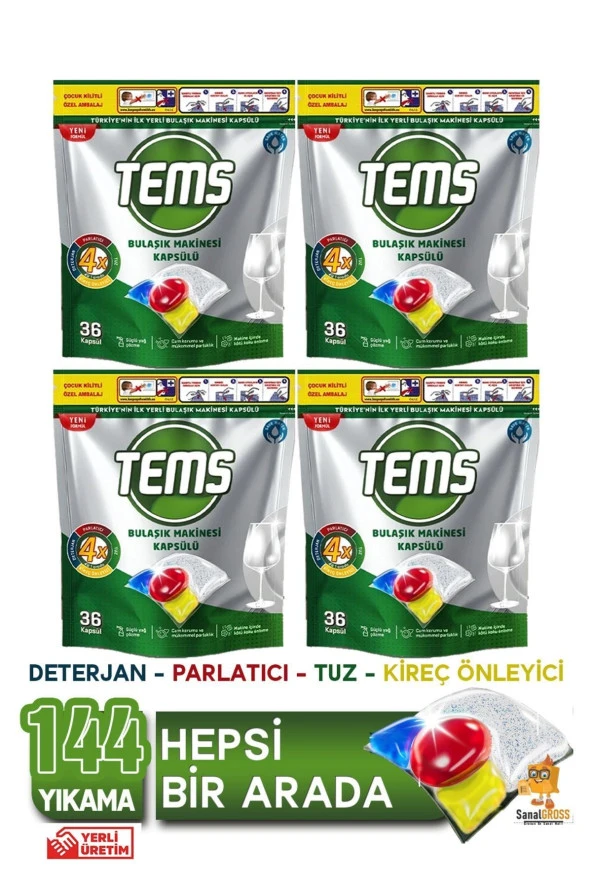 TEMS Bulaşık Makinesi Kapsül Deterjanı 36'lı x 4 Paket (144 Yıkama) ürün görseli 1