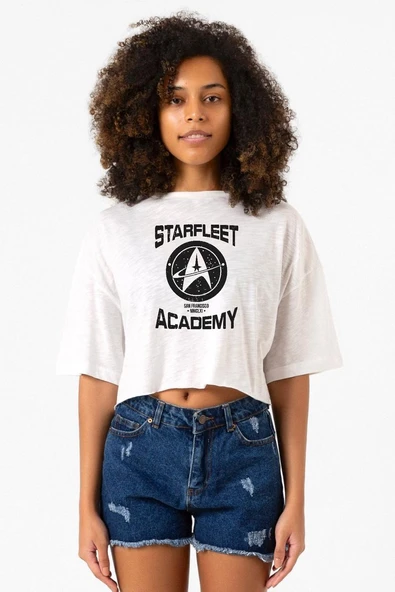 Star Trek Starfleet Academy Beyaz Kırçıllı Kadın Crop Tshirt ürün görseli 1