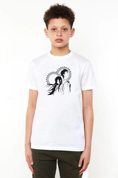 Steins Gate Okabe and Kurisu Beyaz Çocuk Bisikletyaka Tshirt ürün görseli 1