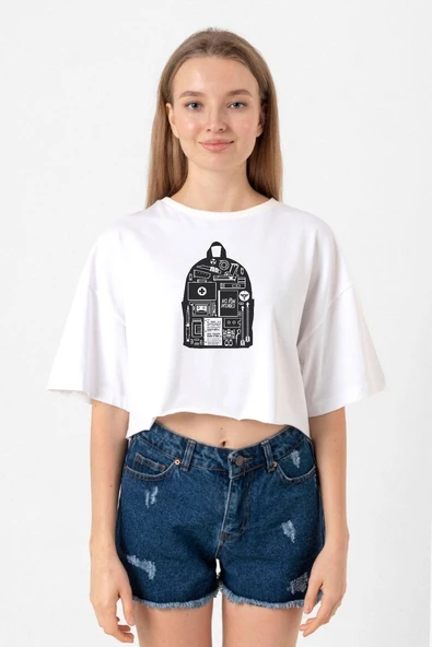 The Last Of Us Ellie's Backpack Beyaz Kadın Crop Tshirt ürün görseli 1