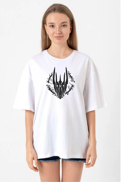 The Rings Of Power Sketch Beyaz Kadın Oversize Tshirt ürün görseli 1