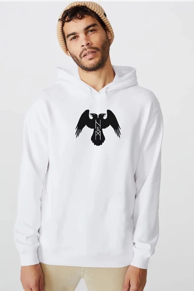 Thor's Ravens Huginn and Muninn Beyaz Erkek 3ip Kapşonlu  Sweatshirt ürün görseli 1